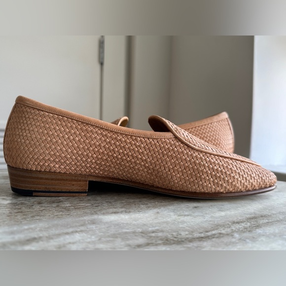 Baudoin & Lange Natural Soft Sagan Woven Leather Loafer 40 7 Belgian Classic Tan - Picture 4 of 10